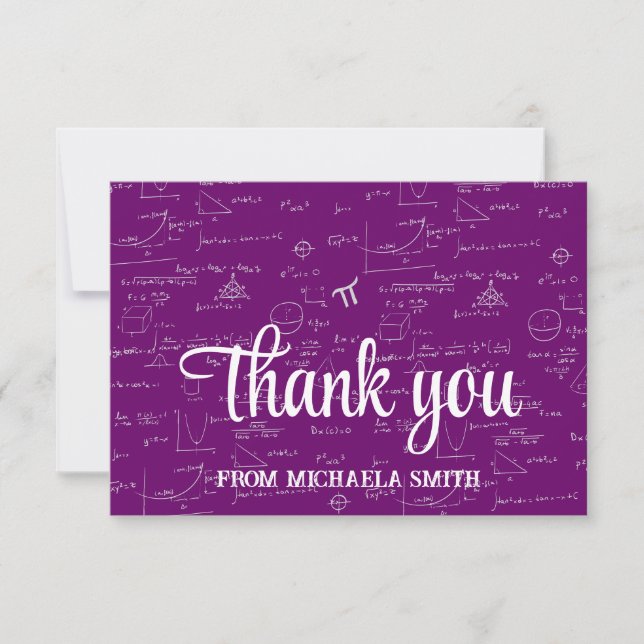 Carte De Remerciements Elegant Purple Script Mathematics Graduation Thank (Devant)
