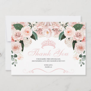 Carte De Remerciements Elégant Quinceanera Floral Rose Clair
