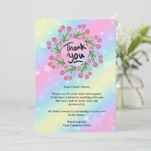 Carte De Remerciements Élégant Rainbow Floral Small Business Client