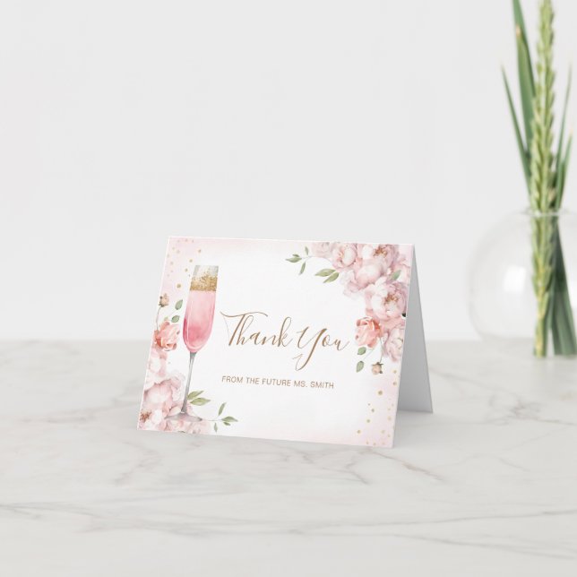 Carte De Remerciements Élégant Réception de Mariage Fleurs Roses Brunch & (Devant)