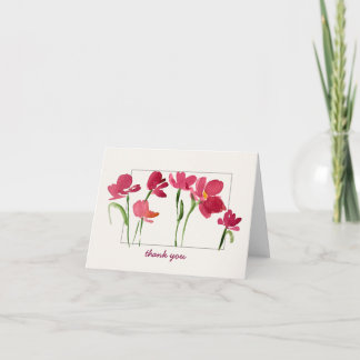Carte De Remerciements Elegant Red Watercolor Loose Floral Thank You 