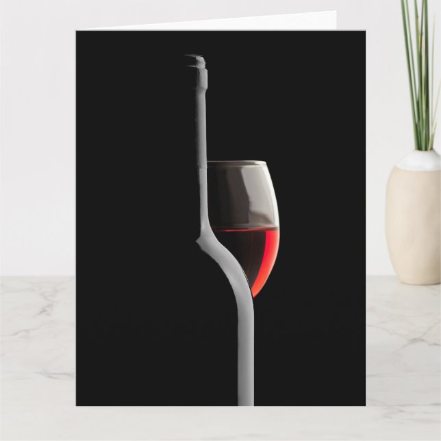 Carte De Remerciements Elegant Red Wine Glass & Bottle. Black Background (Devant)