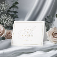 Élégant remerciement de mariage à monogramme calli