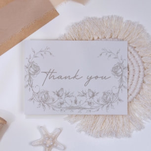 Carte De Remerciements Élégant Remerciement de Mariage Floral Sépia Vinta