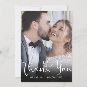 Carte De Remerciements Élégant remerciement de mariage photo or écriture