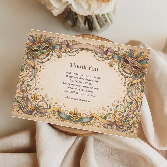 Carte De Remerciements Elegant Ribbon Mask Mardi Gras Masquerade (Créateur téléchargé)