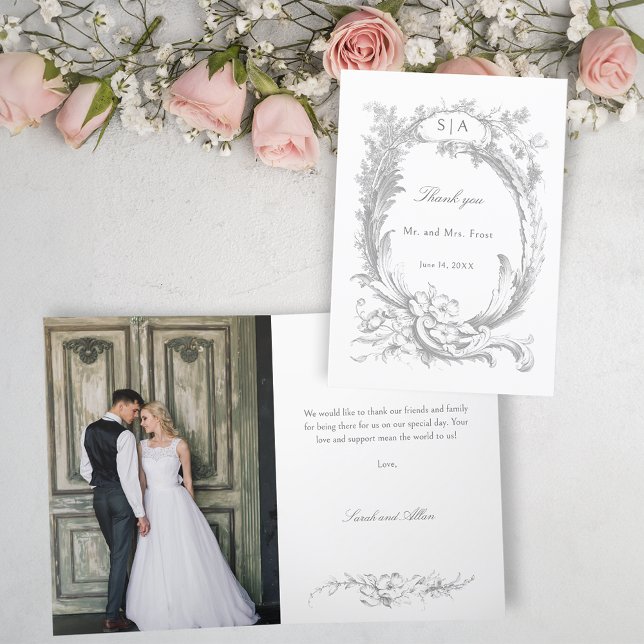 Carte De Remerciements Élégant Rococo Floral Français (Créateur téléchargé)