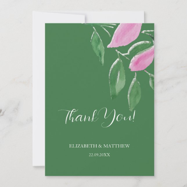 Carte De Remerciements Elegant Romantic Pink Wildflowers Watercolor Art (Devant)