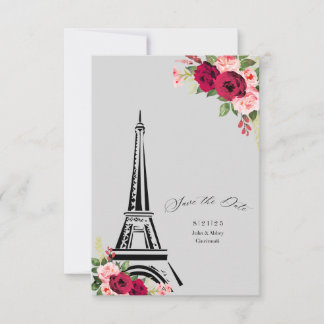 Carte De Remerciements Elégant rose aquarelle enregistrer la date eiffel