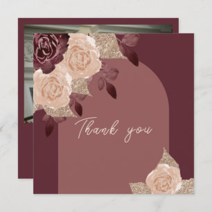 Carte De Remerciements Elégant Rose d'aquarelle Bourgogne Mariage