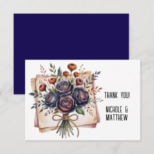 Carte De Remerciements Elégant Rose de la marine et Mariage de corail