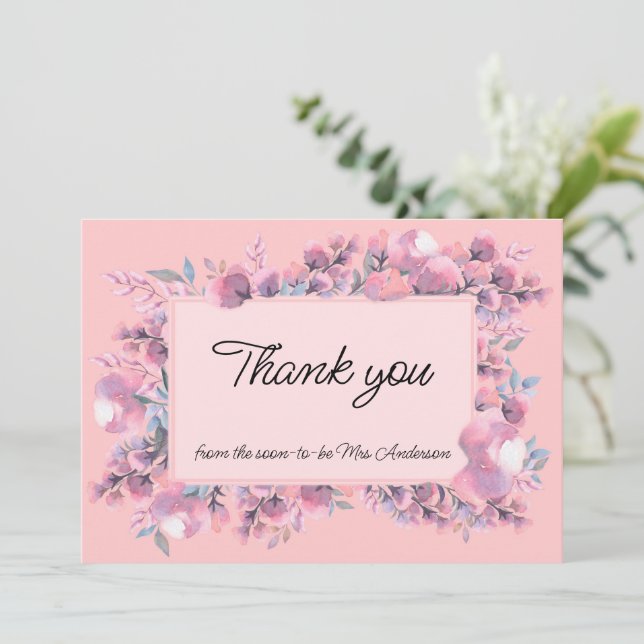 Carte De Remerciements Élégant Rose Dusty Floral (Debout devant)