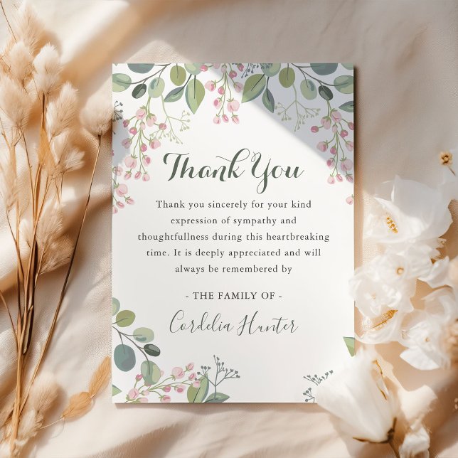 Carte De Remerciements Elégant rose Fleur d'Aquarelle sympathie funéraire (Créateur téléchargé)