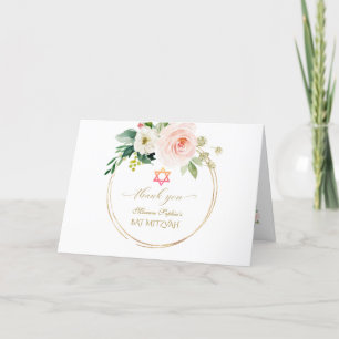 Carte De Remerciements Elégant rose Fleurs de Blush Bat mitzvah de photos