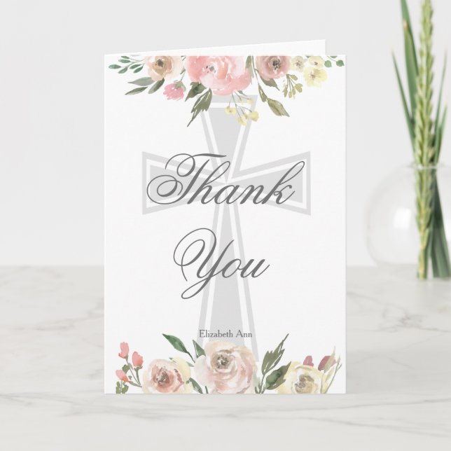 Carte De Remerciements Élégant rose Floral Chrétien Confirmation Personna (Devant)