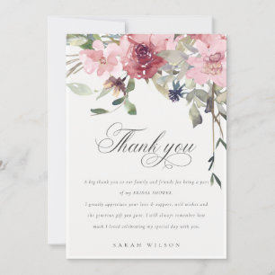 Carte De Remerciements Élégant Rose Foncé Rose Floral Shower de Mariage