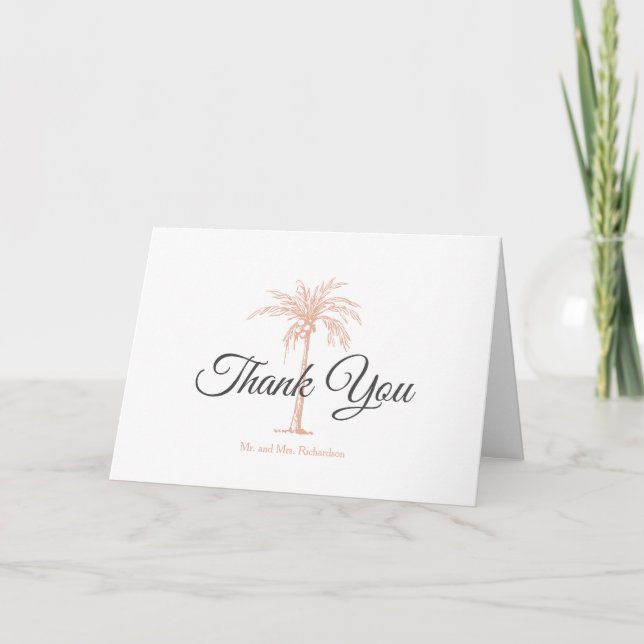 Carte De Remerciements Elégant Rose Gold Copper Palm Tree photo Mariage (Devant)