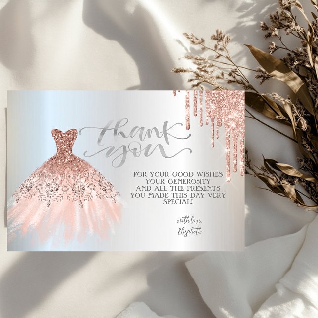 Carte De Remerciements Elégant Rose Gold Drives Chic Robe Rose Or (Créateur téléchargé)