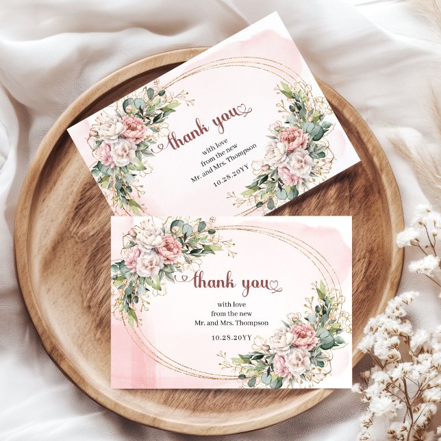 Carte De Remerciements Elegant Rose Gold Floral Eucalyptus Thank You Card (Elegant Rose Gold Floral Eucalyptus Thank You Card)