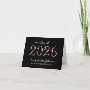 Carte De Remerciements Élégant Rose Gold Noir Classe de 2025 Graduation