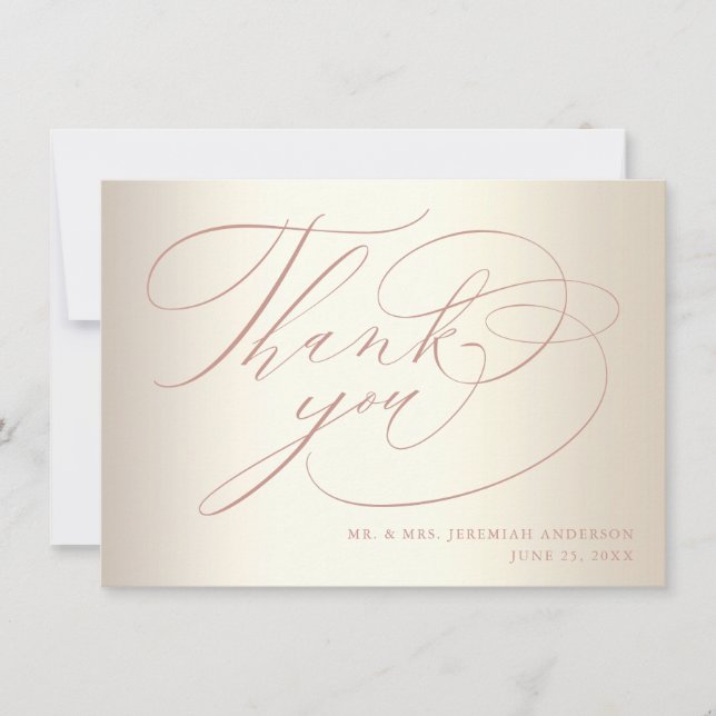Carte De Remerciements Élégant Rose Gold Script Mariage brillant Champagn (Devant)