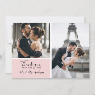Carte De Remerciements Élégant rose pâle 2 Mariage photo Collage