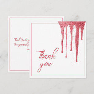 Carte De Remerciements Elégant Rose Parties scintillant or goutte douce 1
