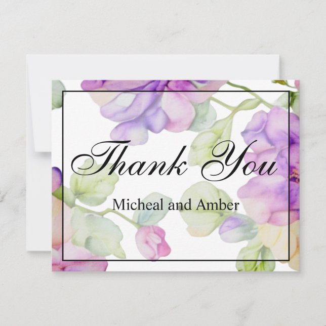 Carte De Remerciements Elégant rose violet aquarelle Mariage floral (Devant)