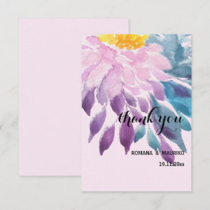 Carte De Remerciements Elégant rose violet bleu Dahlia Aquarelle Art