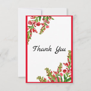 Carte De Remerciements Élégant Rouge Floral Verdure traditionnelle