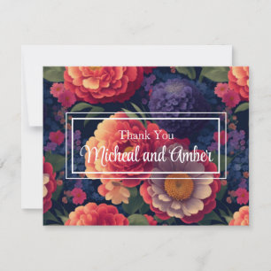 Carte De Remerciements Élégant rouge orange violet floral élégant script
