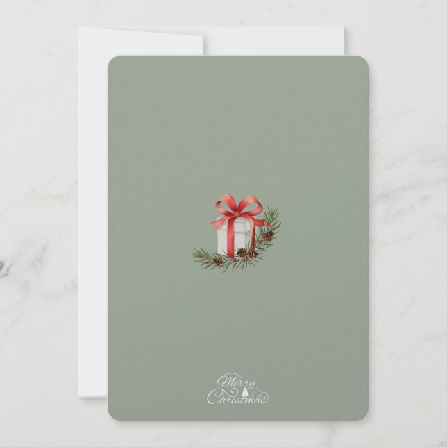 Carte De Remerciements Elégant Rouge Ribbon Cadeau & Pine Holiday Design (Devant)