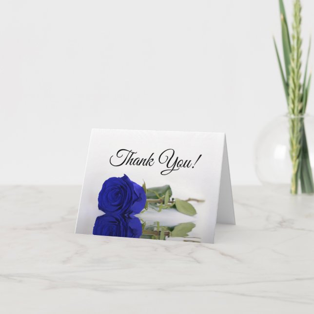 Carte De Remerciements Élégant Royal Blue Rose Mariage photo à l'intérieu (Devant)