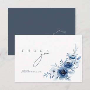 Carte De Remerciements Elégant Royal Blue Roses Floral Mariage