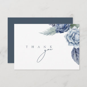 Carte De Remerciements Elégant Royal Blue Roses Floral Mariage