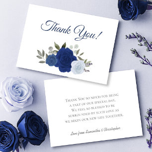 Carte De Remerciements Elégant Royal & Dusty Blue Boho Chic Rose Mariage
