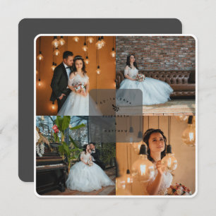 Carte De Remerciements Elégant Rustic Dark Grey 4 Photo Collage Mariage