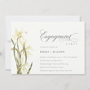 Carte De Remerciements Elégant Rustic White Daffodil Fiançailles Invitati