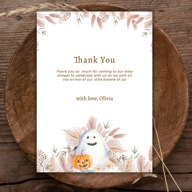Carte De Remerciements Elégant Rustique Petit Boo Boho Baby shower fantôm (Rustic Elegant Little Boo Boho Ghost Baby Shower Thank You Card)