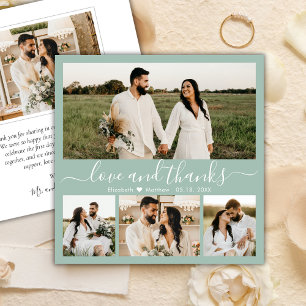 Carte De Remerciements Elégant Sage Green 4 Photo Collage Script Mariage