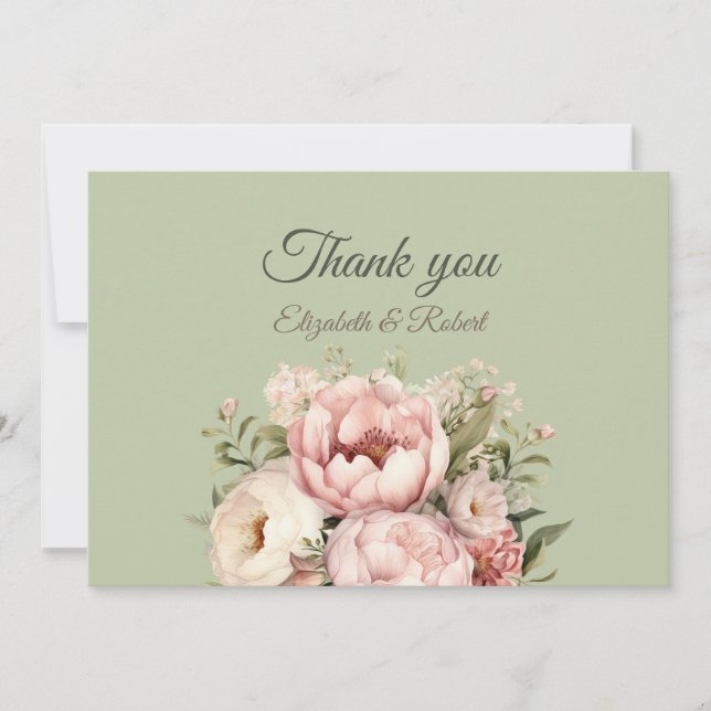 Carte De Remerciements Elegant Sage Green Peony Floral Thank You Card (Devant)