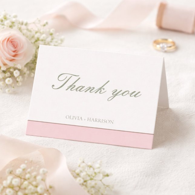 Carte De Remerciements Elegant Sage Green & Pink Wedding Thank You card (Créateur téléchargé)