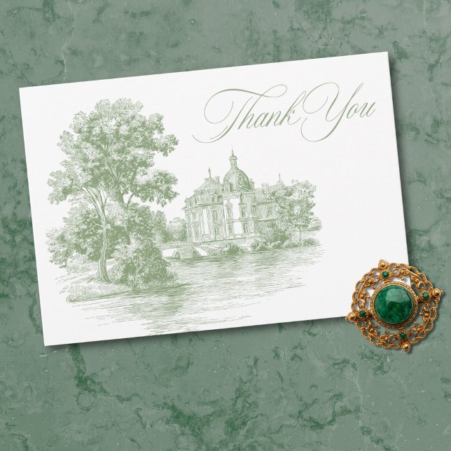 Carte De Remerciements Elegant Sage Green Toile French Manor Wedding (Elegant Sage Green Toile French Manor Wedding Thank You Card)