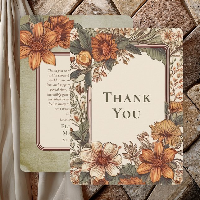 Carte De Remerciements Elegant Sage Terracotta Floral Thank You Card (Elegant Botanical Sage Terracotta Thank You Card)