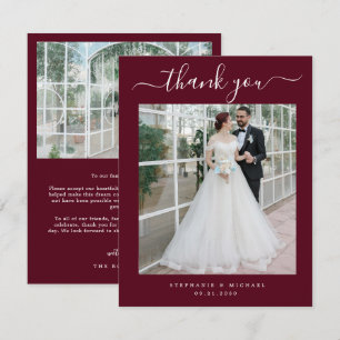 Carte De Remerciements Élégant Script 2 Mariage photo Bourgogne