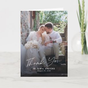 Carte De Remerciements Élégant script 6 photo mariage