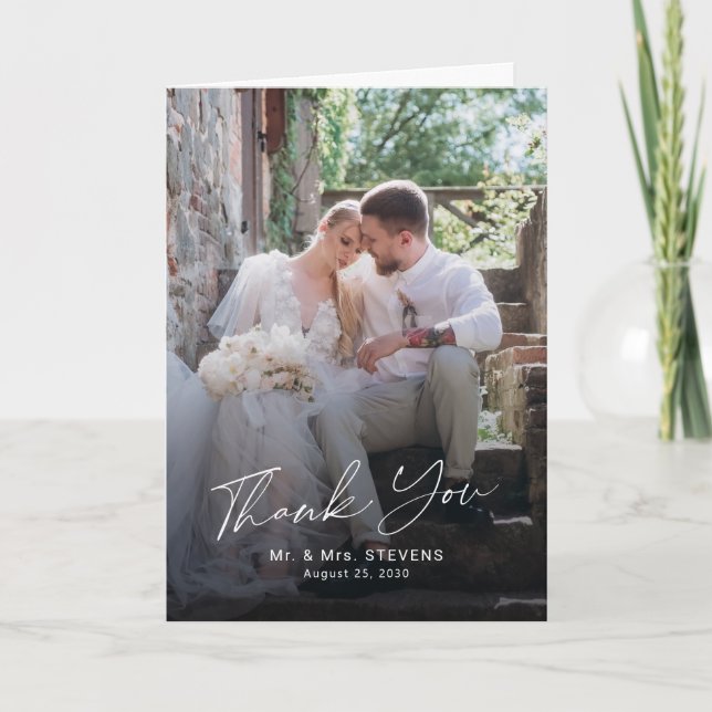 Carte De Remerciements Élégant script 6 photo mariage  (Devant)