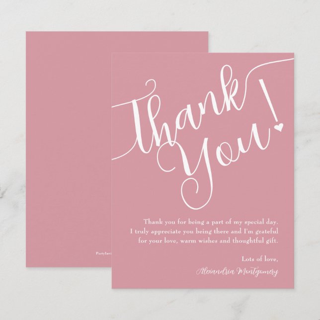 Carte De Remerciements Élégant Script Baby shower fille rose (Devant / Derrière)