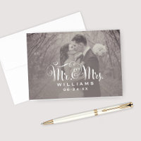 Élégant script blanc Sepia Photo Mariage Monogramm