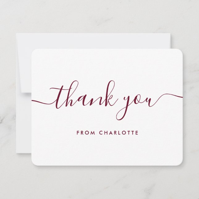 Carte De Remerciements Elegant Script Burgundy Birthday Wedding Shower (Devant)